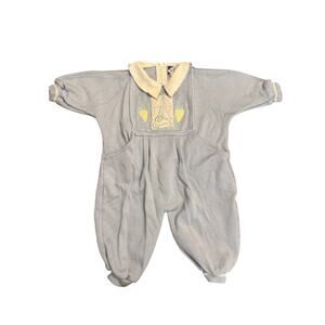 Vintage Carriage Boutiques Friedknit Creations Knit Footie Romper 3M? Blue Train